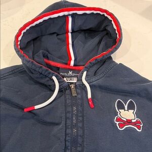 Psycho Bunny Navy Hoodie with Red & White Trim - Men’s Medium